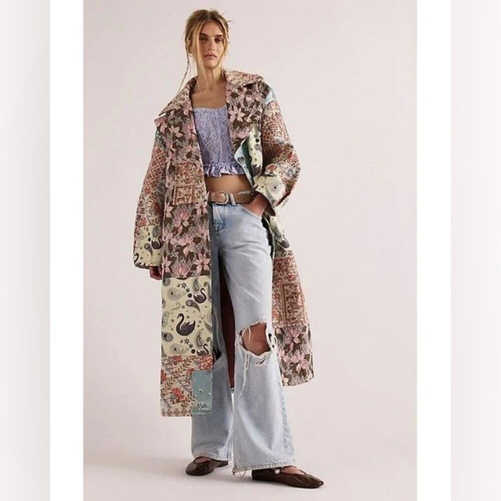 Free People Golden Hour Patchwork Jacquard Coat - Picture 2 of 9